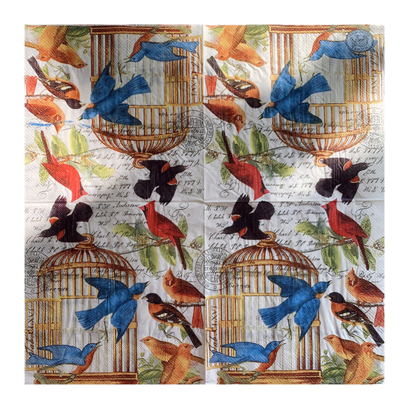20Gb/Iepakojumā Vintage Birds Būris Galds Dekupāžas Papīra Salvetes Ziedu salvete Papīra salvetes kāzu ballīšu dekorēšanai Jaunums