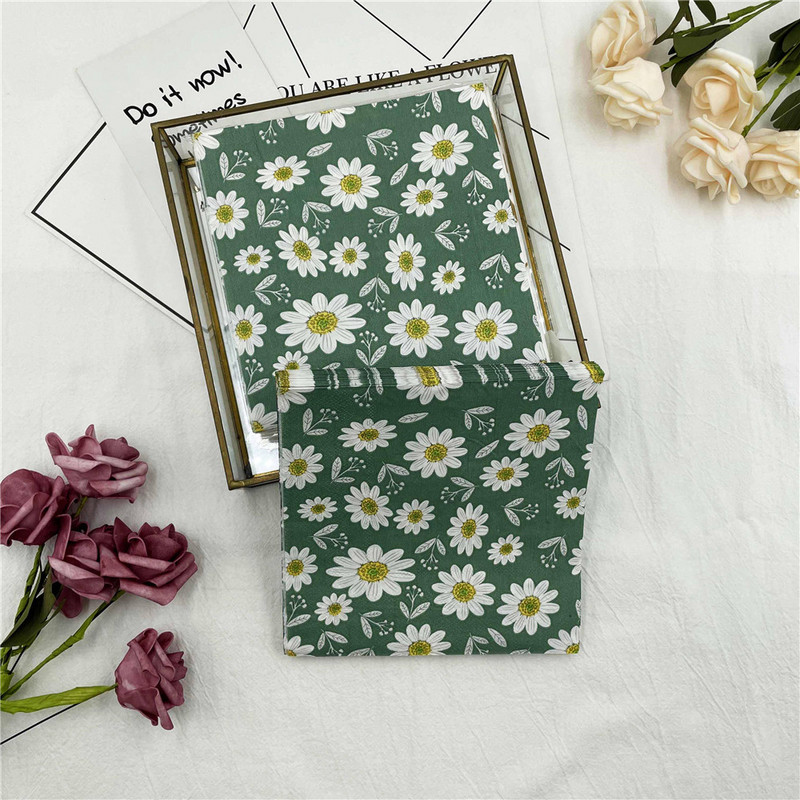 33cm 10/20db Százszorszép virágok Vintage Servilletas barkács kézműves Decoupage szalvéták Papír virágos törlőkendők gyomlálás születésnapi parti dekoráció