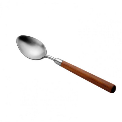 Karote Dakša Galda piederumi Pārtikas kvalitātes koka rokturi Karotes dakša Gludas virsmas nerūsējošā tērauda galda piederumi ikdienas lietošanai