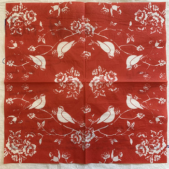 20 τεμ/τσάντα Vintage Birds Flowers Decoupage Χαρτοπετσέτες Κόκκινα χαρτομάντιλα για πάρτι σερβίτσιο γάμου Χριστουγεννιάτικες προμήθειες
