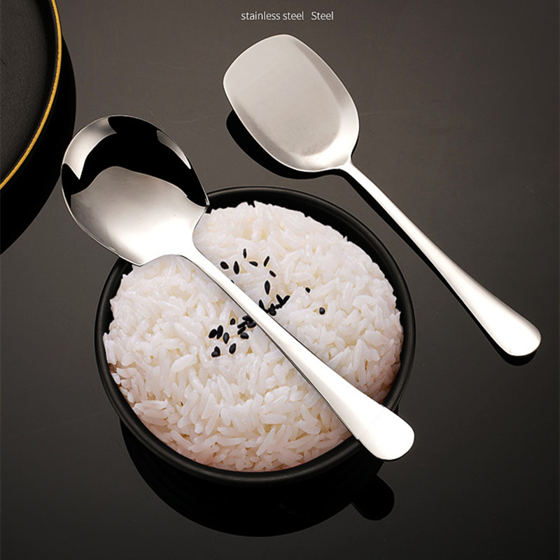 Zelta nerūsējošā tērauda ēdināšanas servisa karote liela rīsu lāpsta Galda trauki ar garu rokturi kvadrātveida lāpstiņa Virtuves sīkrīki mājām