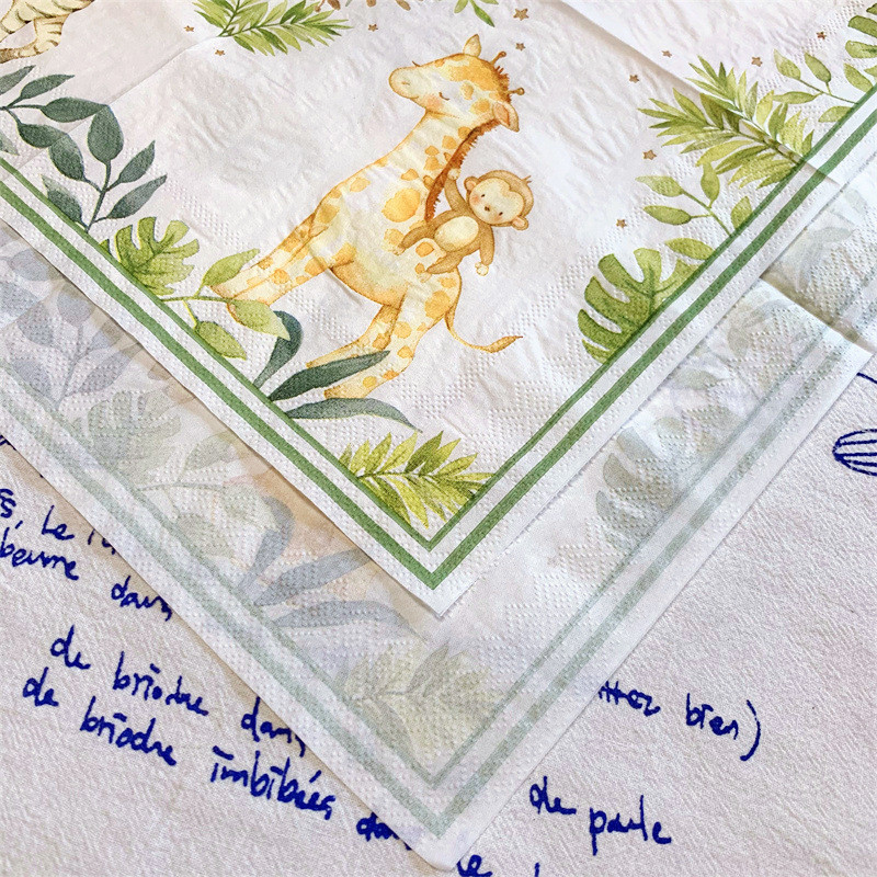 20gab./soma Džungļu dzīvnieks žirafe pērtiķis dekupāžas papīra salvetes dzimšanas dienas ballītes noformējumam Karikatūras tēmas piederumi bērnu dušas piederumiem