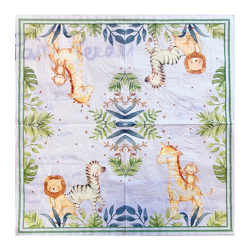 20gab./soma Džungļu dzīvnieks žirafe pērtiķis dekupāžas papīra salvetes dzimšanas dienas ballītes noformējumam Karikatūras tēmas piederumi bērnu dušas piederumiem