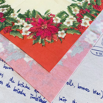 20 τεμ/τσάντα Χαρτοπετσέτες λουλουδιών Merry Christmas Χριστουγεννιάτικα γράμματα ντεκουπάζ σερβιέτες για χριστουγεννιάτικο ντεκόρ σερβίτσιο ζεστό