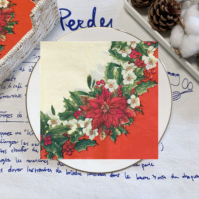 20 τεμ/τσάντα Χαρτοπετσέτες λουλουδιών Merry Christmas Χριστουγεννιάτικα γράμματα ντεκουπάζ σερβιέτες για χριστουγεννιάτικο ντεκόρ σερβίτσιο ζεστό