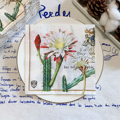 20db/táska Vintage kaktusz virág dekupázs papírszalvéták kaktusz flos papírzsebkendő parti étkészletekhez esküvői karácsonyi kellékek