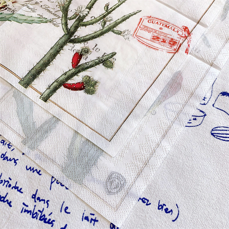 20db/táska Vintage kaktusz virág dekupázs papírszalvéták kaktusz flos papírzsebkendő parti étkészletekhez esküvői karácsonyi kellékek