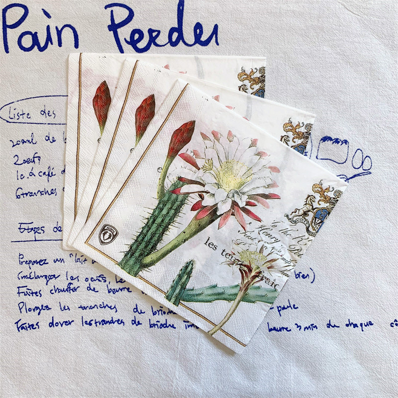 20db/táska Vintage kaktusz virág dekupázs papírszalvéták kaktusz flos papírzsebkendő parti étkészletekhez esküvői karácsonyi kellékek