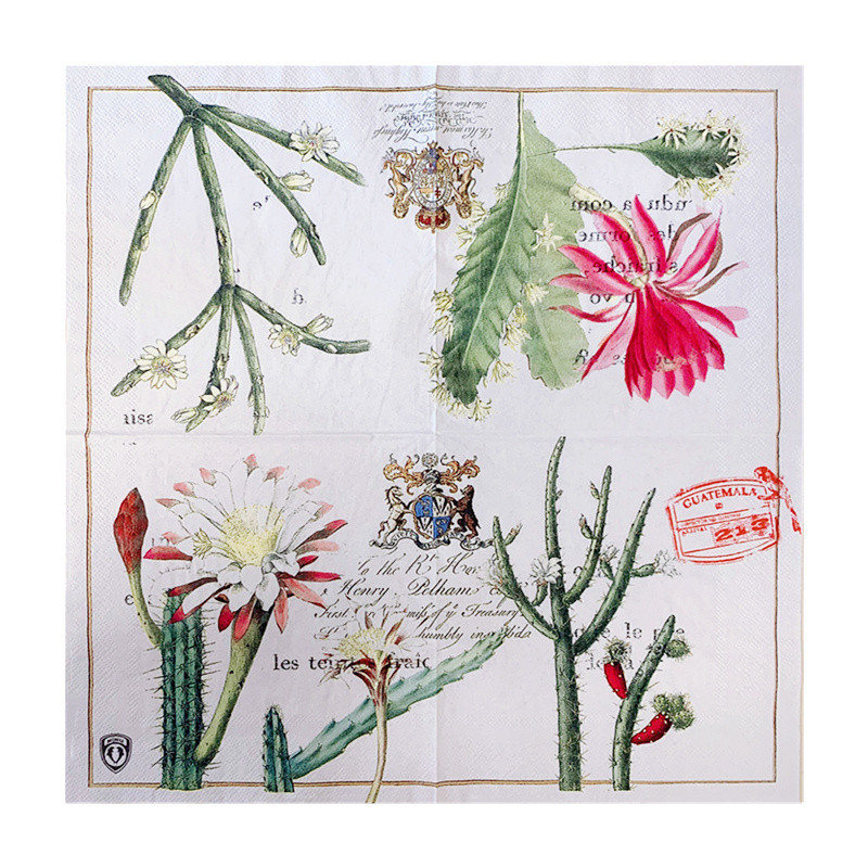 20db/táska Vintage kaktusz virág dekupázs papírszalvéták kaktusz flos papírzsebkendő parti étkészletekhez esküvői karácsonyi kellékek