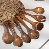 Akācijas koka virtuves trauki Ziemeļvalstu stila koka karotes lāpstiņas virtuves piederumu komplekts mājsaimniecības nelīpošas pannas lāpsta tīkkoka galda piederumi