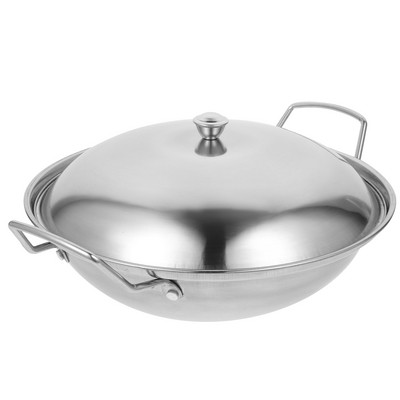 Pan Wok Pot Staal Frituren Roestvrij Koken kínai Deksel Fry Koekenpan Pannen Roer Bak Voorraad Hot Stick Woks Non Pow bakplaat