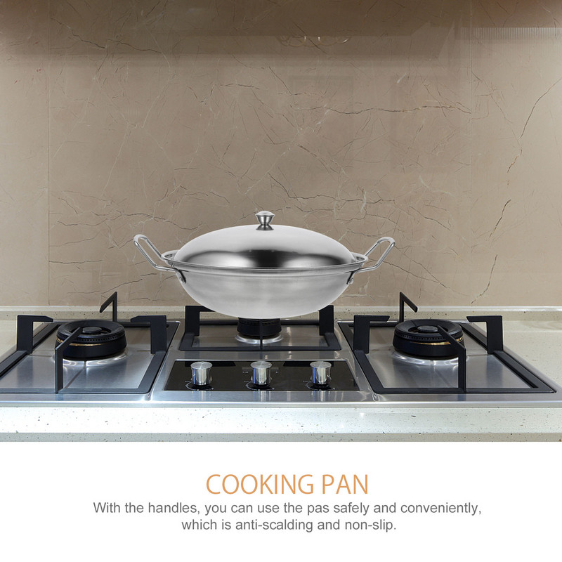 Pan Wok Pot Staal Frituren Roestvrij Koken Ķīniešu Deksel Fry Koekenpan Pannen Roer Bak Voorraad Hot Stick Woks Non Pow bakplaat