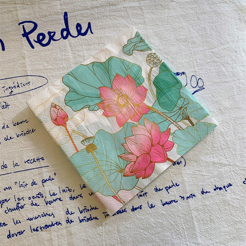 20 vnt. / maišelis Vintažinės vandens lelijos gėlės Dekupažinės popierinės servetėlės Elegantiškos lotoso popierinės servetėlės vakarėlio stalo reikmenims Kalėdų reikmenys Nauja