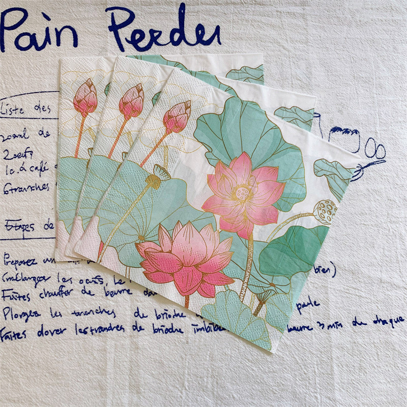 20 vnt. / maišelis Vintažinės vandens lelijos gėlės Dekupažinės popierinės servetėlės Elegantiškos lotoso popierinės servetėlės vakarėlio stalo reikmenims Kalėdų reikmenys Nauja