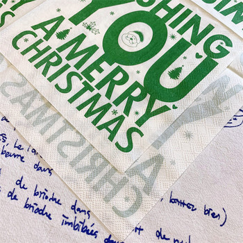 20 τεμ/τσάντα Χαρτί χριστουγεννιάτικες χαρτοπετσέτες ντεκουπάζ Χριστουγεννιάτικα πράσινα γράμματα χάρτινες σερβιέτες για διακόσμηση σε χριστουγεννιάτικο πάρτι