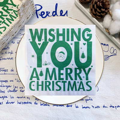 20Gb/Somiņa Priecīgus Ziemassvētkus Papīra Salvetes Dekupāža Ziemassvētki Zaļi Burti Papīra Salvetes Ziemassvētku ballītes galda piederumu dekorēšanai