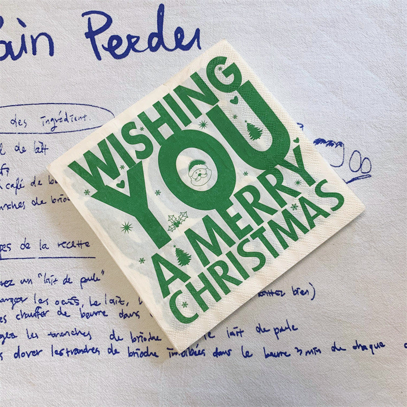 20Gb/Somiņa Priecīgus Ziemassvētkus Papīra Salvetes Dekupāža Ziemassvētki Zaļi Burti Papīra Salvetes Ziemassvētku ballītes galda piederumu dekorēšanai