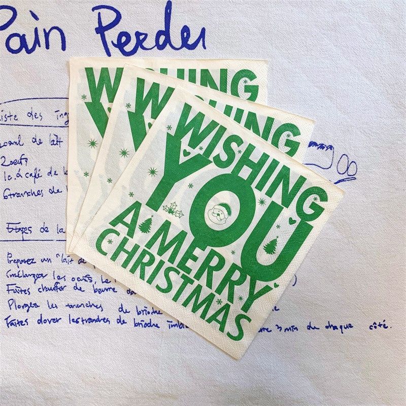 20Gb/Somiņa Priecīgus Ziemassvētkus Papīra Salvetes Dekupāža Ziemassvētki Zaļi Burti Papīra Salvetes Ziemassvētku ballītes galda piederumu dekorēšanai