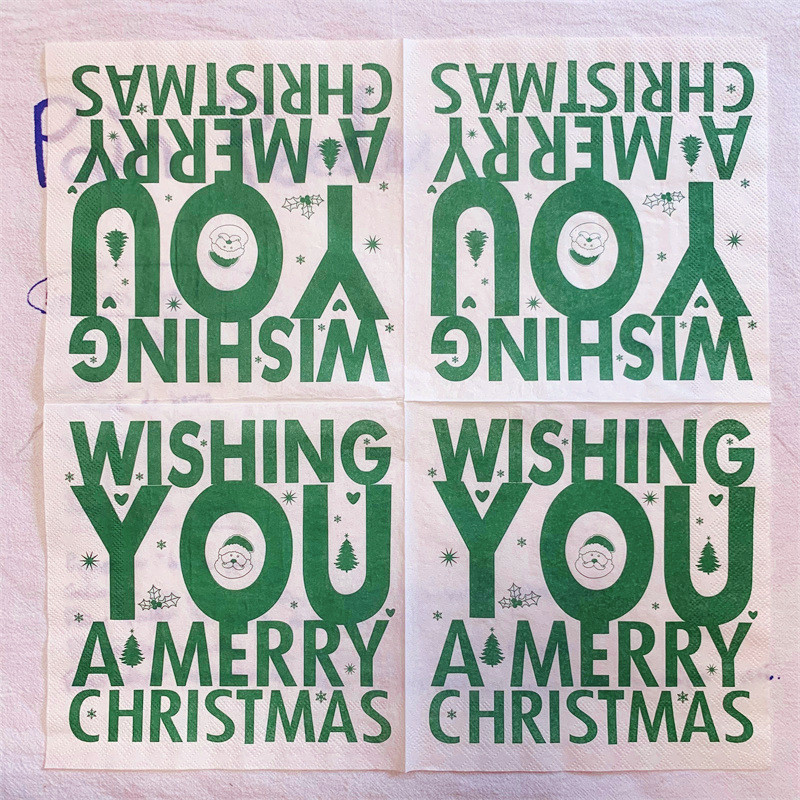 20Gb/Somiņa Priecīgus Ziemassvētkus Papīra Salvetes Dekupāža Ziemassvētki Zaļi Burti Papīra Salvetes Ziemassvētku ballītes galda piederumu dekorēšanai