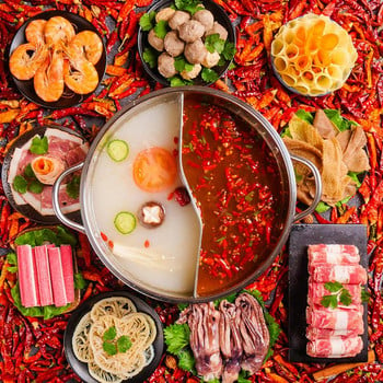 2 σε 1 Hot Pot With Divider Ανοξείδωτο ατσάλι Διαιρεμένο Hotpot Σούπα Επαγωγική Μαγειρική Κατσαρόλα για Αξεσουάρ Κουζίνας Εργαλεία