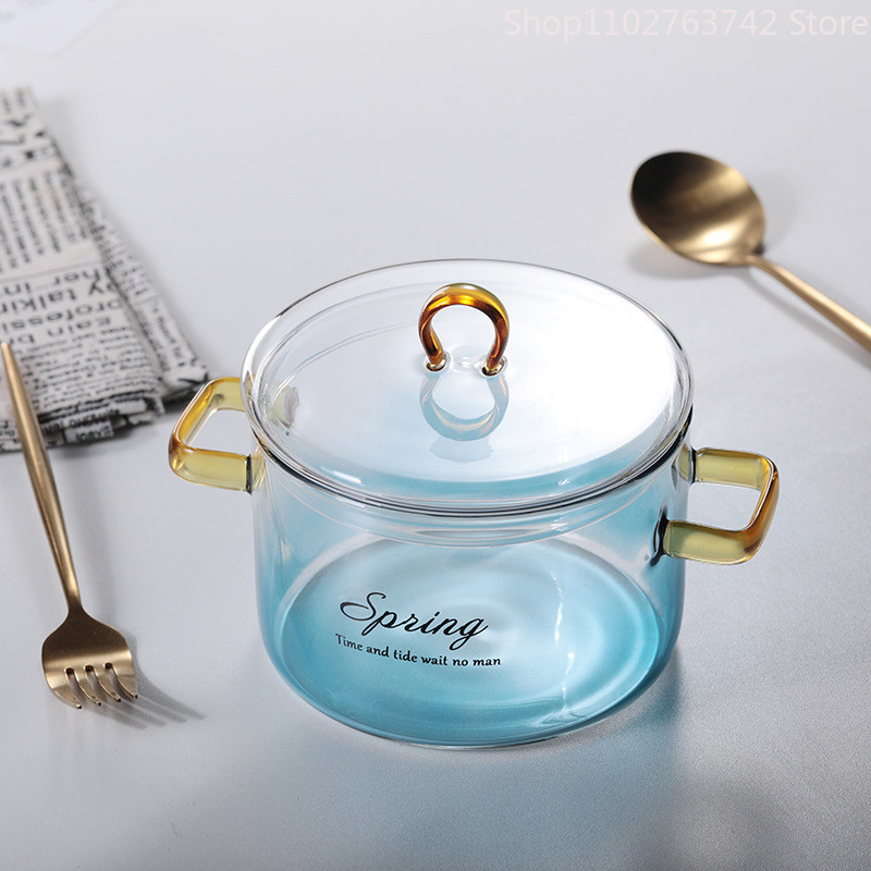 Patvarus gražus stiklinis viryklės puodas Buitinis didelės talpos stiklinis keptuvės aukšto borosilikatinio stiklo stiklo troškinys