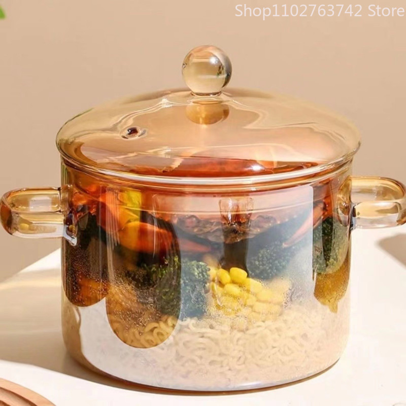 Patvarus gražus stiklinis viryklės puodas Buitinis didelės talpos stiklinis keptuvės aukšto borosilikatinio stiklo stiklo troškinys