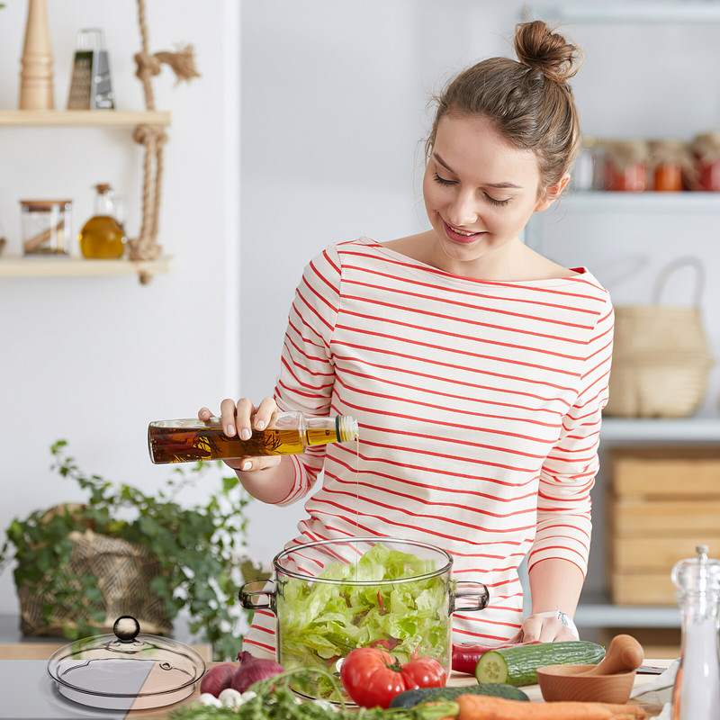 Pannas ar vākiem Caurspīdīgas bļodas lielas stikla zupas maisīšanas mājas graudaugu nūdeļu caurspīdīgs krājuma vāks