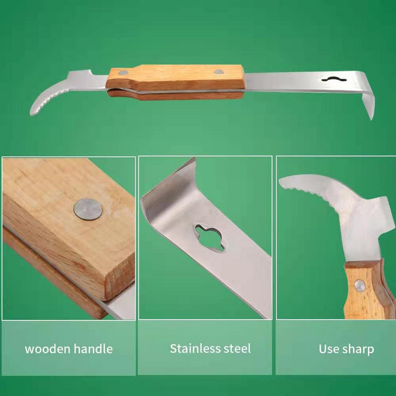 J-veida bišu strops skrāpis Biškopja medus griezējs ar biškopības koka nerūsējošā tērauda griezumu medus nazis biškopības noņemšanas rīki