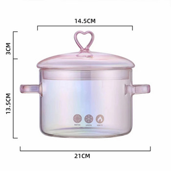 Готвене Binaural Pan Love Glass Open Pink High Instant Симпатична тенджера с висока стойност Пот Юфка Топлоустойчива огнена боросиликатна супа