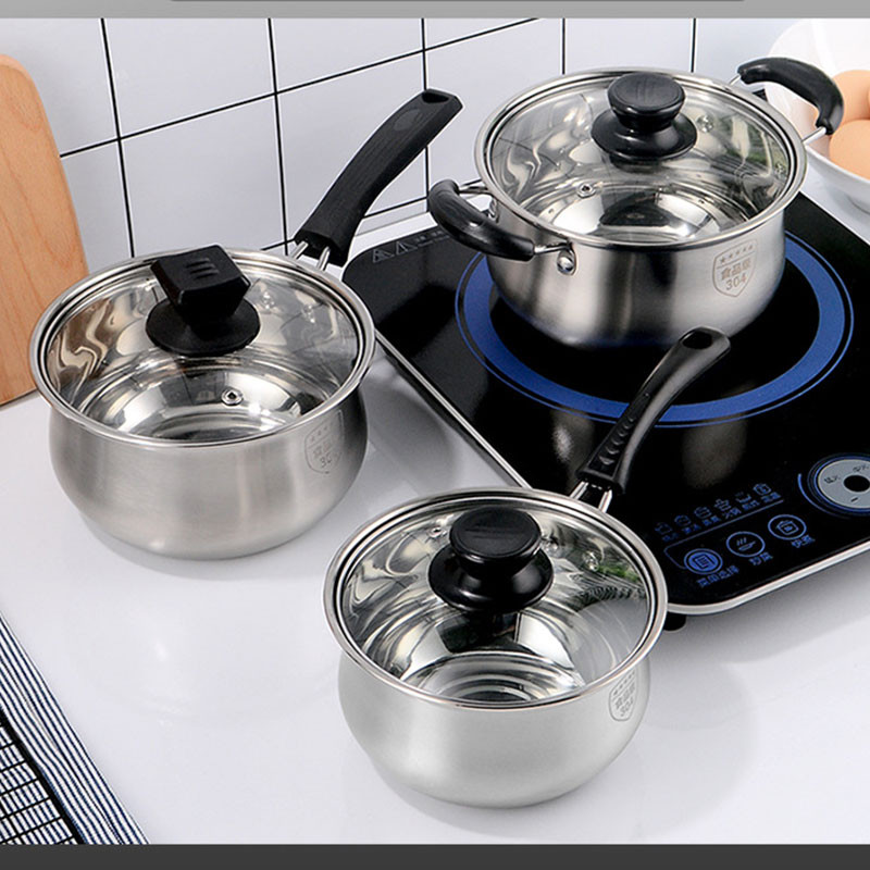Nerūsējošā tērauda kastrolis Nepiedegoša panna ar stikla vāku Virtuves trauki virtuves gatavošanas katliem Virtuves piederumi Indukcijas plīts