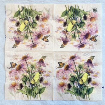 20 τεμ/τσάντα Vintage Daisy Butterfly Decoupage Χαρτοπετσέτες Flower Birds Paper Tissue για πάρτι Επιτραπέζια χριστουγεννιάτικα είδη γάμου