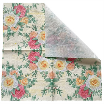20 τεμ/συσκευασία Πολύχρωμα τριαντάφυλλα Κομψό τραπέζι λουλουδιών Decoupage Χαρτοπετσέτες Vintage floral χαρτοπετσέτες χαρτομάντηλα Χονδρική