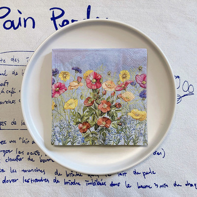 20db/táska Vintage vadvirág dekupázs papírszalvéták piros sárga virágos papírzsebkendők ünnepi étkészletekhez karácsonyi kellékek 25x25cm