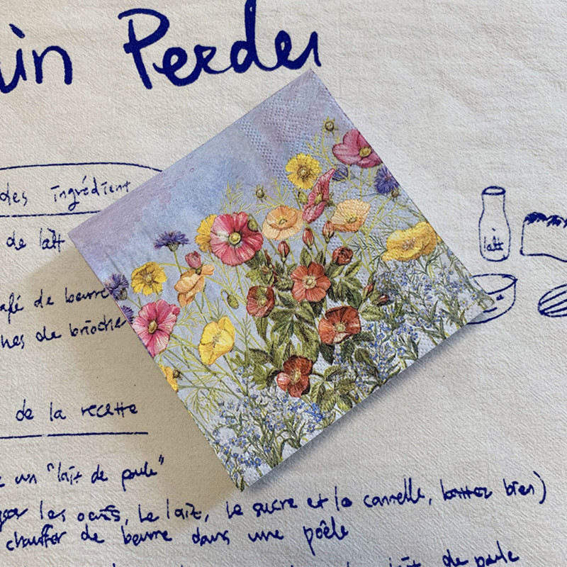 20db/táska Vintage vadvirág dekupázs papírszalvéták piros sárga virágos papírzsebkendők ünnepi étkészletekhez karácsonyi kellékek 25x25cm