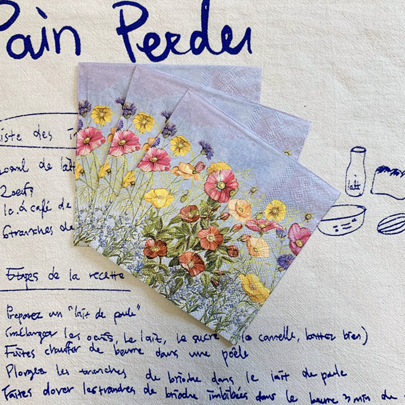 20db/táska Vintage vadvirág dekupázs papírszalvéták piros sárga virágos papírzsebkendők ünnepi étkészletekhez karácsonyi kellékek 25x25cm