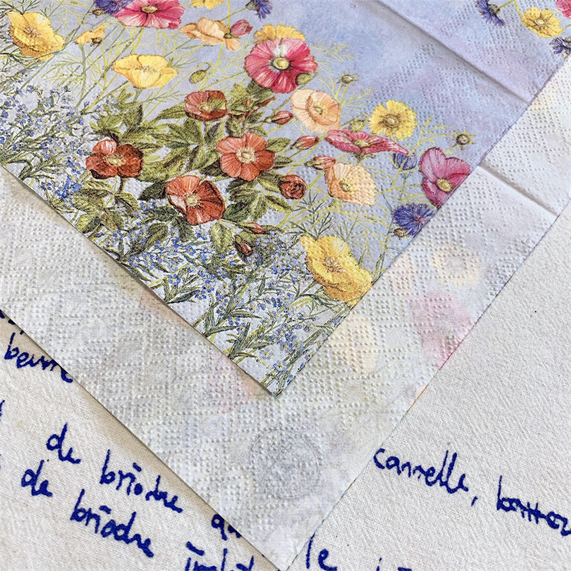 20db/táska Vintage vadvirág dekupázs papírszalvéták piros sárga virágos papírzsebkendők ünnepi étkészletekhez karácsonyi kellékek 25x25cm