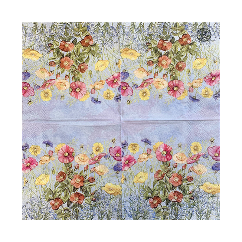 20db/táska Vintage vadvirág dekupázs papírszalvéták piros sárga virágos papírzsebkendők ünnepi étkészletekhez karácsonyi kellékek 25x25cm