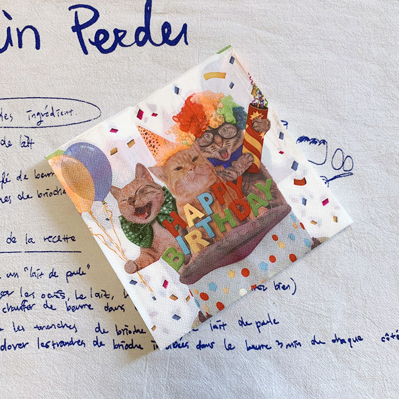 20Gb/Pack Cute Cat Happy Birthday Dekupāžas papīra salvetes Jauki multfilmu salvešu papīra salvetes bērniem dzimšanas dienas svinību piederumi