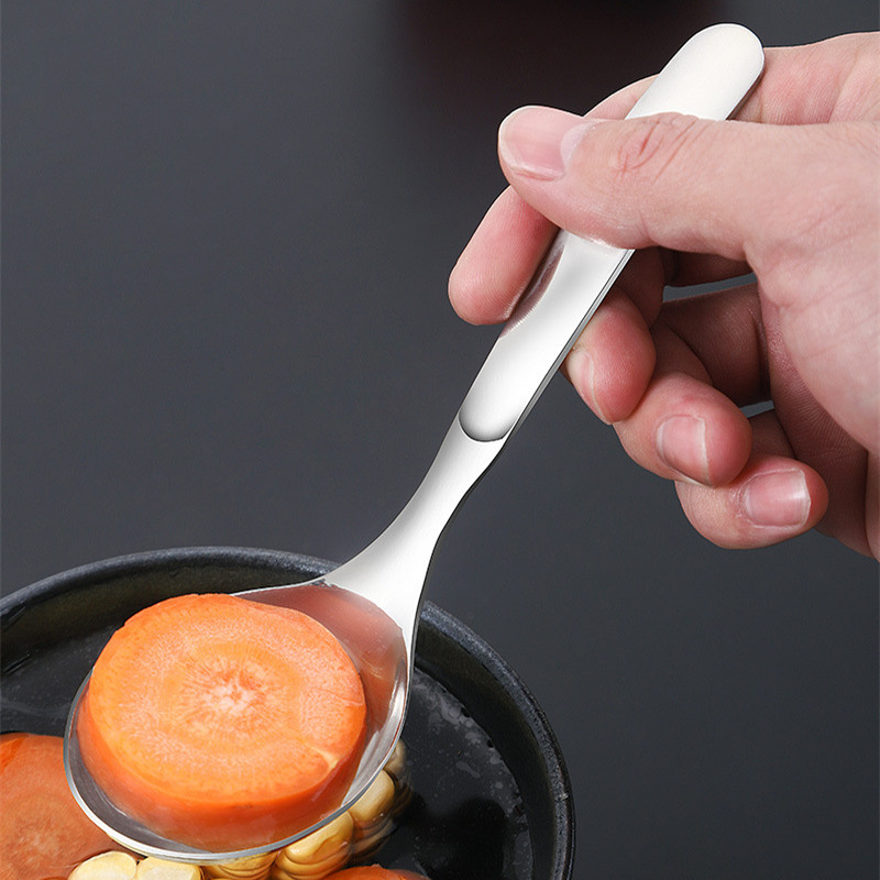 Nerūsējošā tērauda bērnu zupa Rīsu karote ar garu rokturi, kauss apaļa galva, ēdamkarotes Mājas galda piederumi, jauni virtuves piederumi