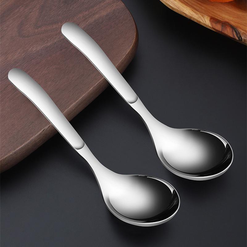 Nerūsējošā tērauda bērnu zupa Rīsu karote ar garu rokturi, kauss apaļa galva, ēdamkarotes Mājas galda piederumi, jauni virtuves piederumi