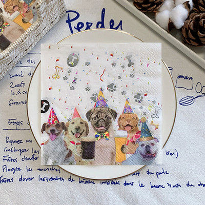 20 buc./pachet Câine drăguț La mulți ani de șervețele de hârtie pentru decoupage Servețele de hârtie încântătoare de desene animate țesut de hârtie pentru copii Accesorii pentru petrecerea de aniversare