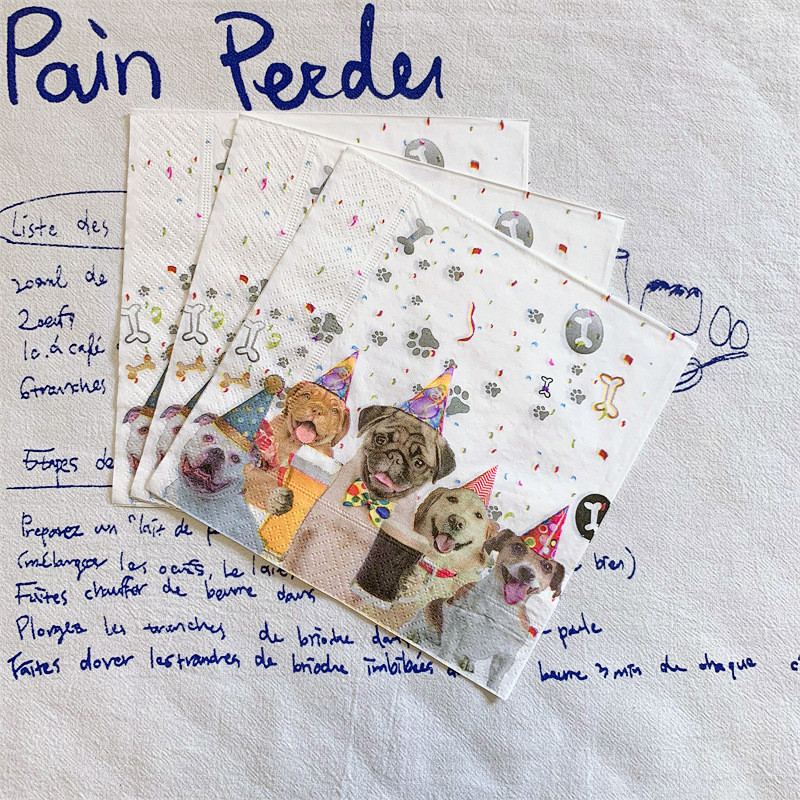 20Gb/Pack Cute Dog Happy Birthday Dekupāžas papīra salvetes Jauki multfilmu salvešu papīra salvetes bērniem dzimšanas dienas svinību piederumi