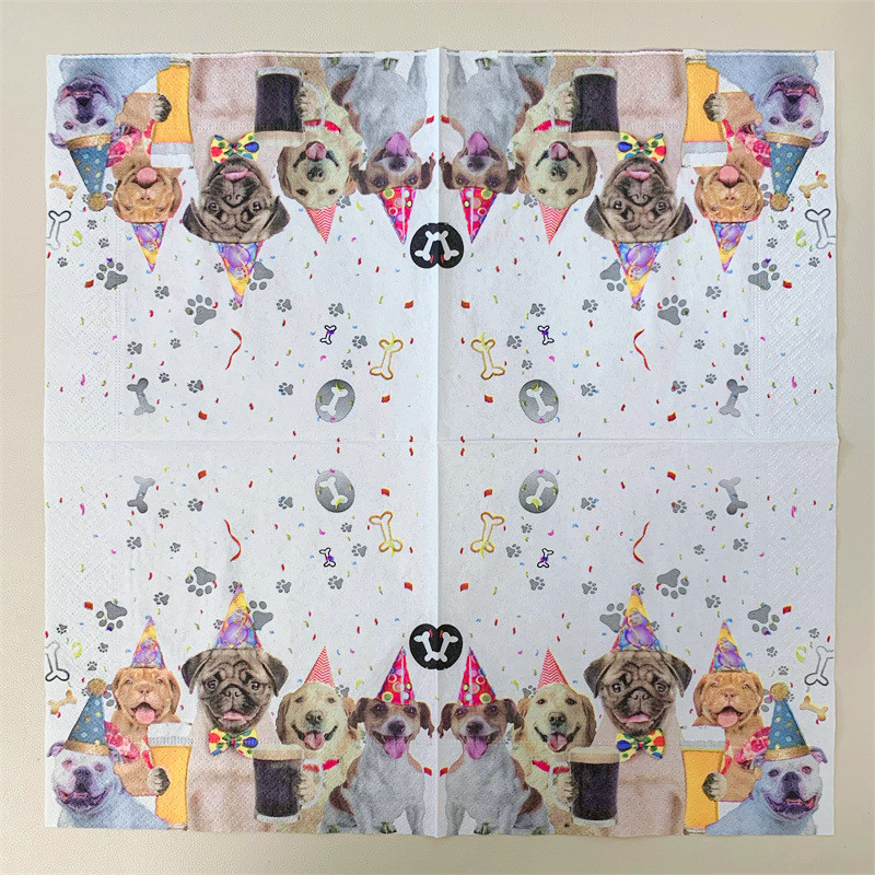 20Gb/Pack Cute Dog Happy Birthday Dekupāžas papīra salvetes Jauki multfilmu salvešu papīra salvetes bērniem dzimšanas dienas svinību piederumi
