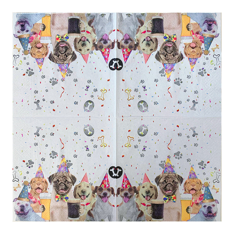 20Gb/Pack Cute Dog Happy Birthday Dekupāžas papīra salvetes Jauki multfilmu salvešu papīra salvetes bērniem dzimšanas dienas svinību piederumi