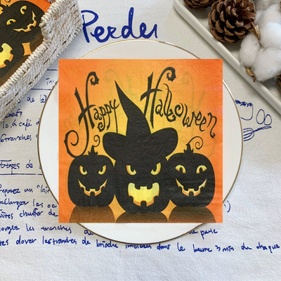 20 db/csomag Happy Halloween Szörnyű tök denevér dekupázspapír horror témapapír törlőkendők Halloween party dekorációhoz