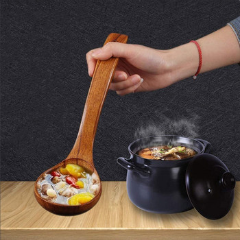 Дървена лъжица за сервиране Черпак Голям черпак за супа от естествено дърво Съд за готвене Ръчно изработени съдове за кухня Ресторант Каша