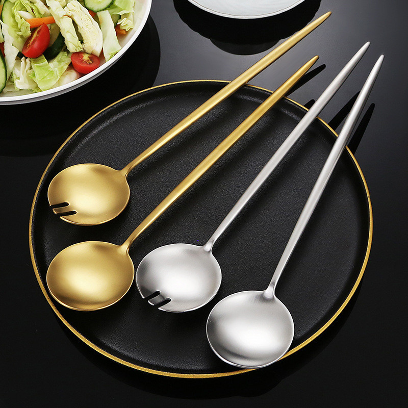 Gari rokturi nerūsējošā tērauda salātu pasniegšanas karotes dakša bufetes tipa restorānam Rietumu virtuves kauss Virtuves piederumi Virtuves piederumi