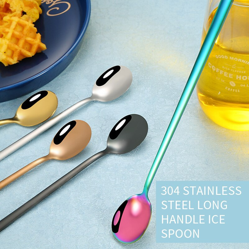 Nerūsējošā tērauda maisīšanas karote Krāsaina maisīšanas karote ar garu rokturi kafijas karote tējkarote kafijas saldējuma kokteiļa ledus tējai