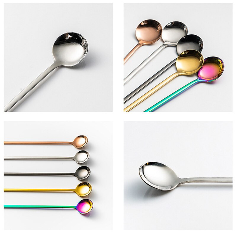 Nerūsējošā tērauda maisīšanas karote Krāsaina maisīšanas karote ar garu rokturi kafijas karote tējkarote kafijas saldējuma kokteiļa ledus tējai