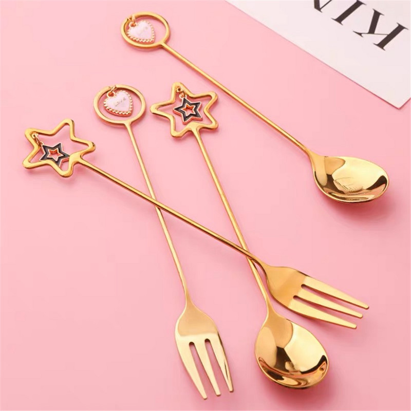 304 Nerūsējošā tērauda radoša jauka kafijas karote Maza kulons ar garu rokturi ūdens krūze maisīšanas karote deserta salātu augļu dakšiņa 1 gab